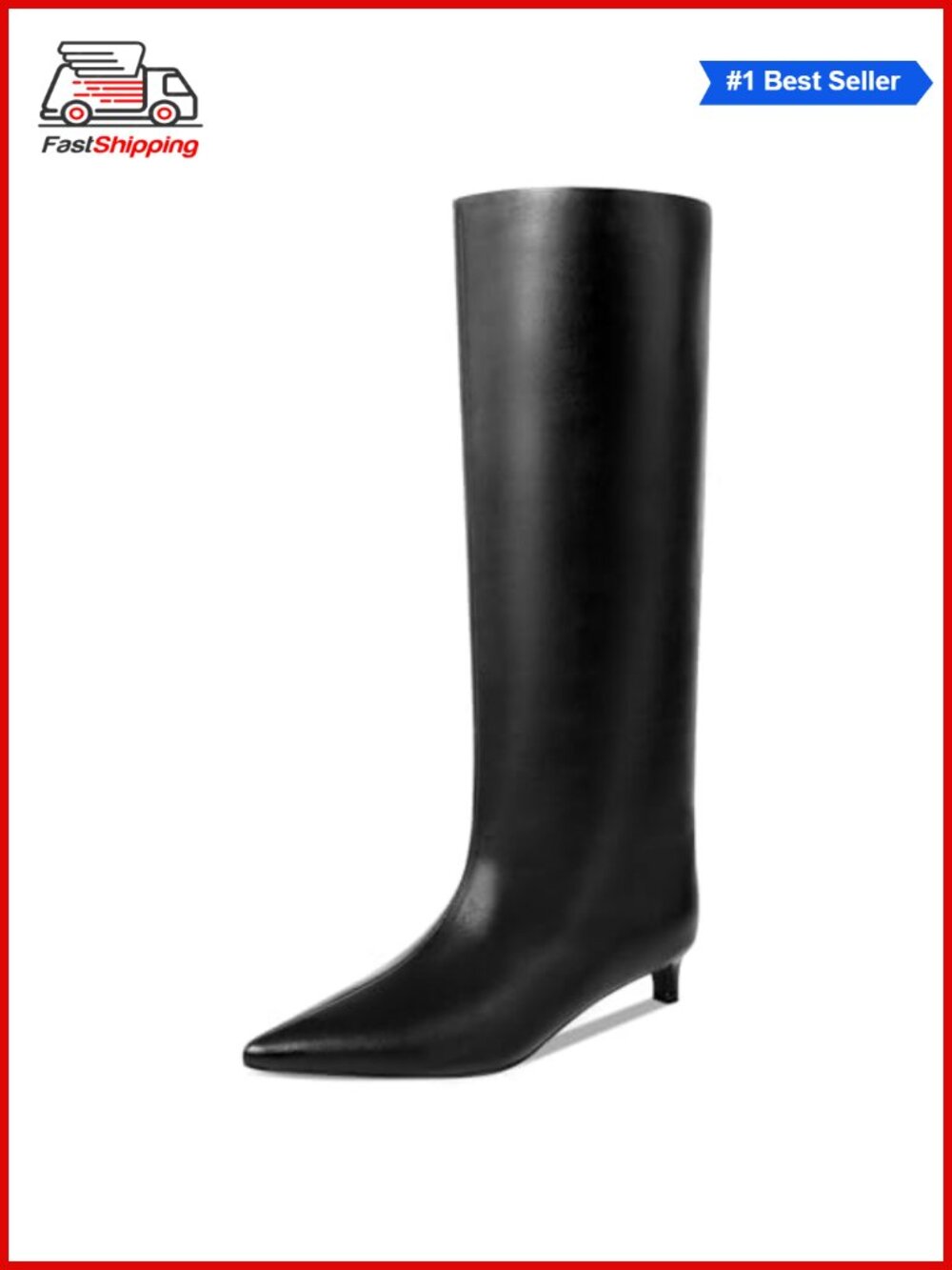 ✨ Kitten Heel Knee High Boots Women 1.5-in Stiletto Faux Leather Pull On